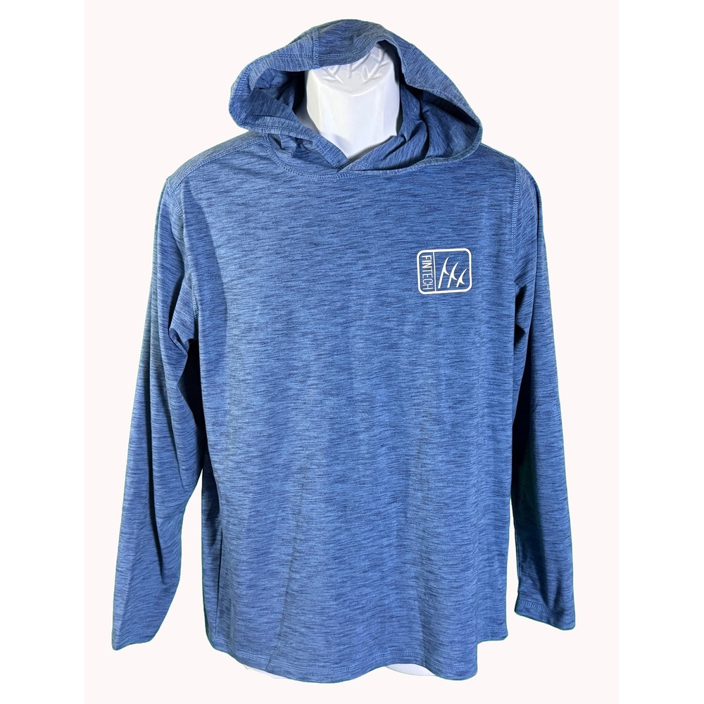 Fintech Performance Fishing Hoodie Mens Small Blue Space Dye Long Sleeve Shirt